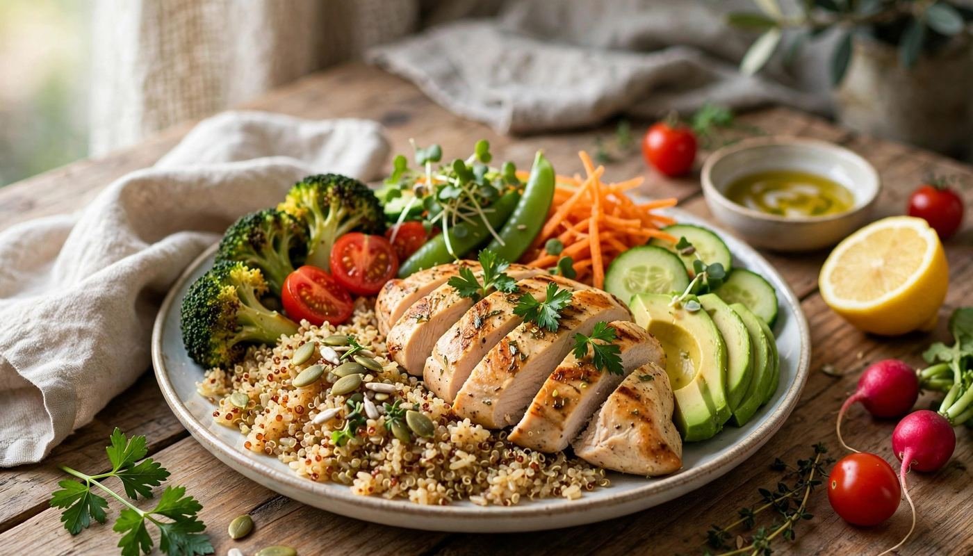 Diet and exercise drive real weight loss Healthy balanced meal supporting real weight loss alongside sauna use